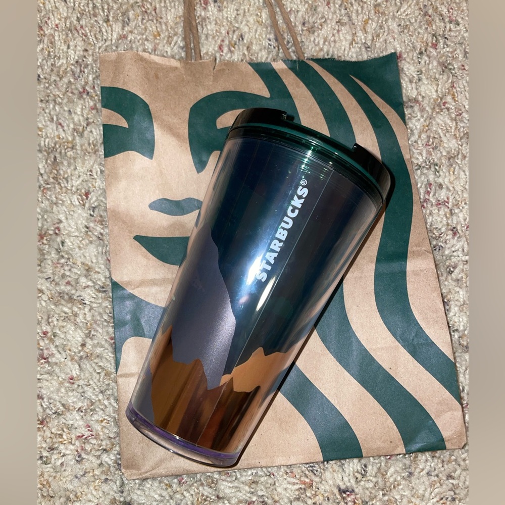 Starbucks tumbler Gold Foil Mountain 🏔 Morning Cold Brew 16oz Tumbler NWT